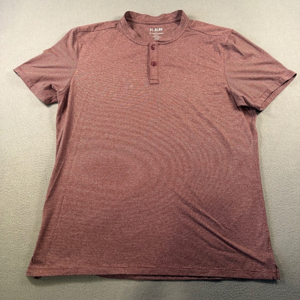 01.Algo Performance Henley Shirt Mens Large Burgundy Red Short Sleeve SPF 40